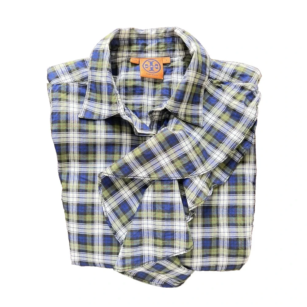 Tory Burch Preppy Tartan Plaid Button Ruffle Preppy Dark Academia Tailored SZ 6